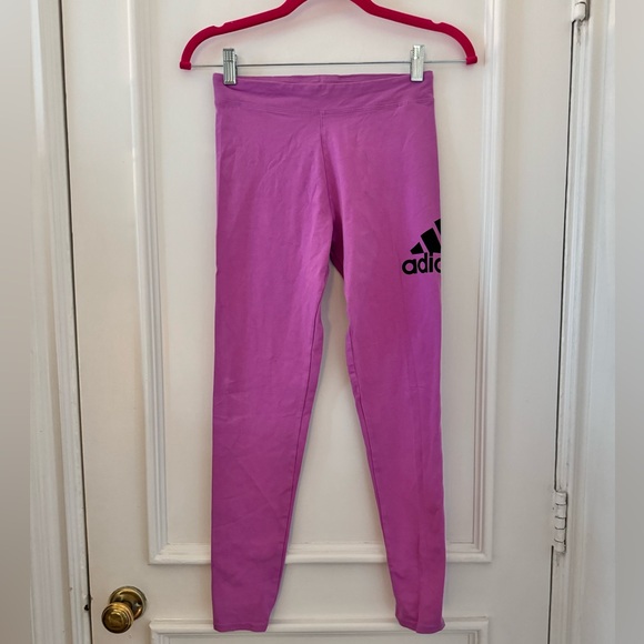 EUC Adidas Girls Pink Logo Cotton Leggings - Picture 3 of 7